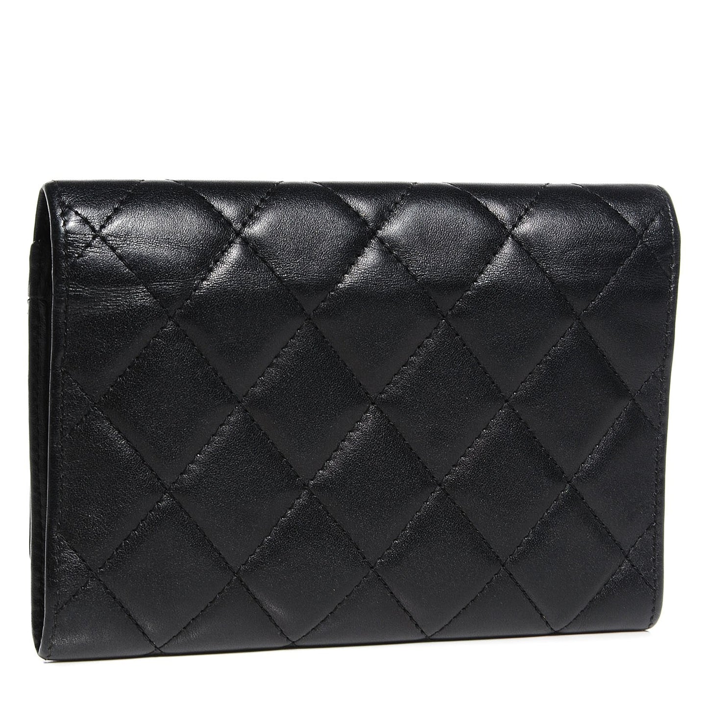 Calfskin Quilted Cambon Flap Wallet Black