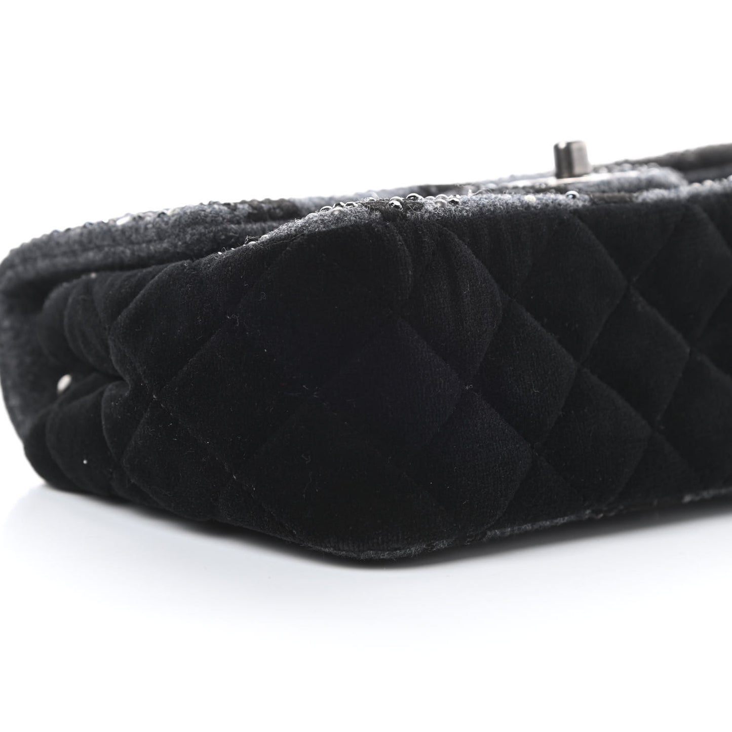Wool Velvet Crystal Studded Mini Rectangular Flap Grey Black
