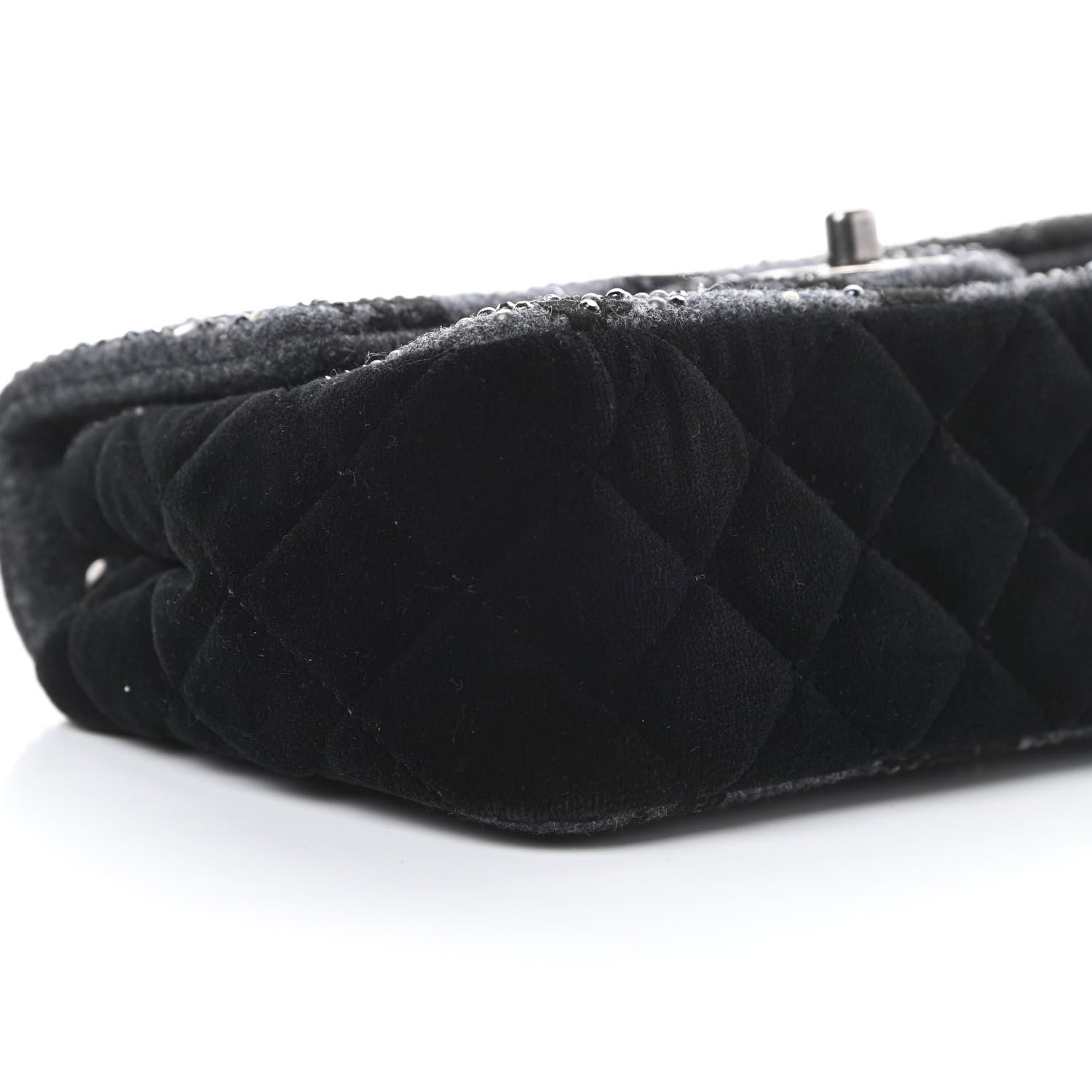 Chanel Wool Velvet Crystal Studded Mini Rectangular Flap Grey Black 9 of 12