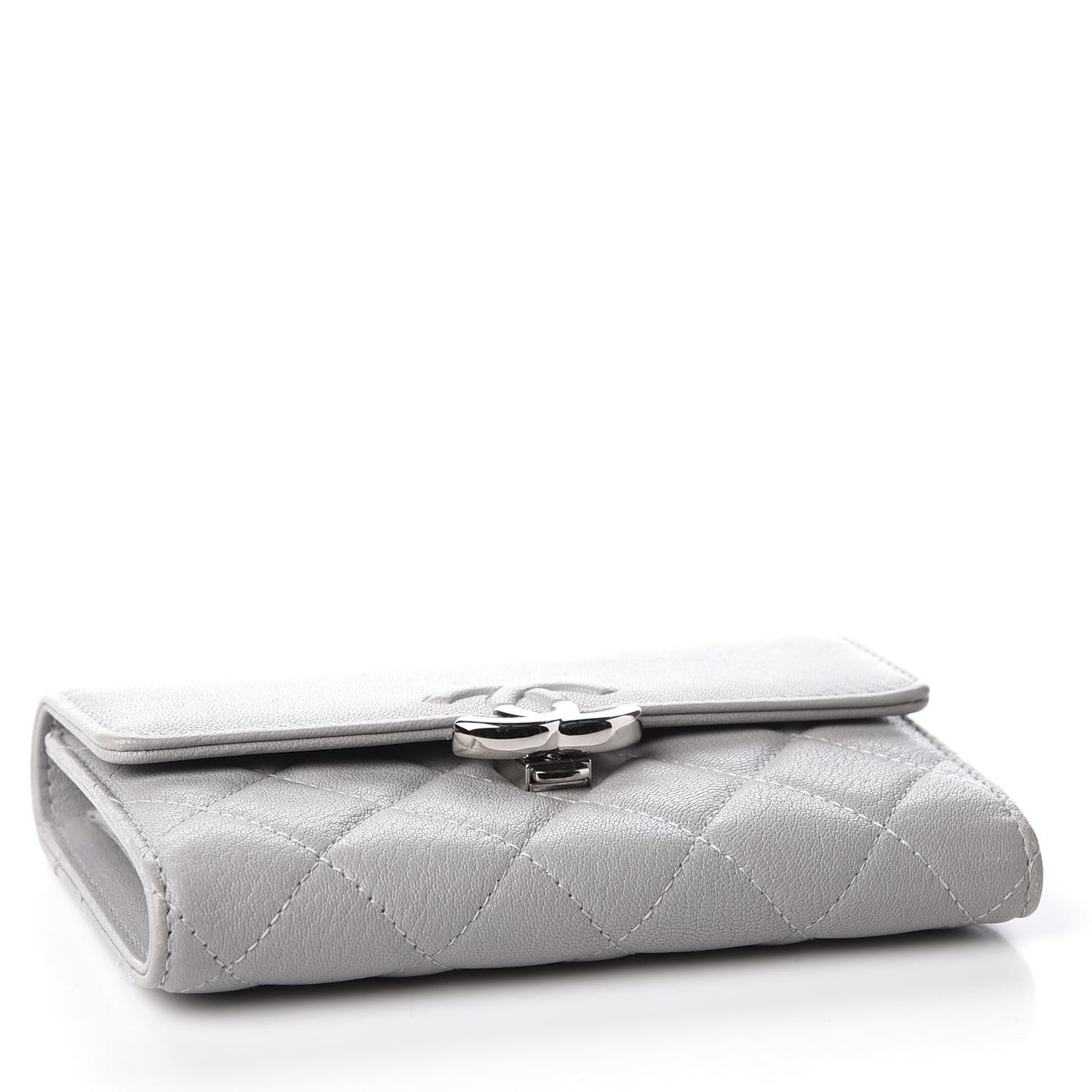 Goatskin Quilted CC Box Flap Wallet Grey
