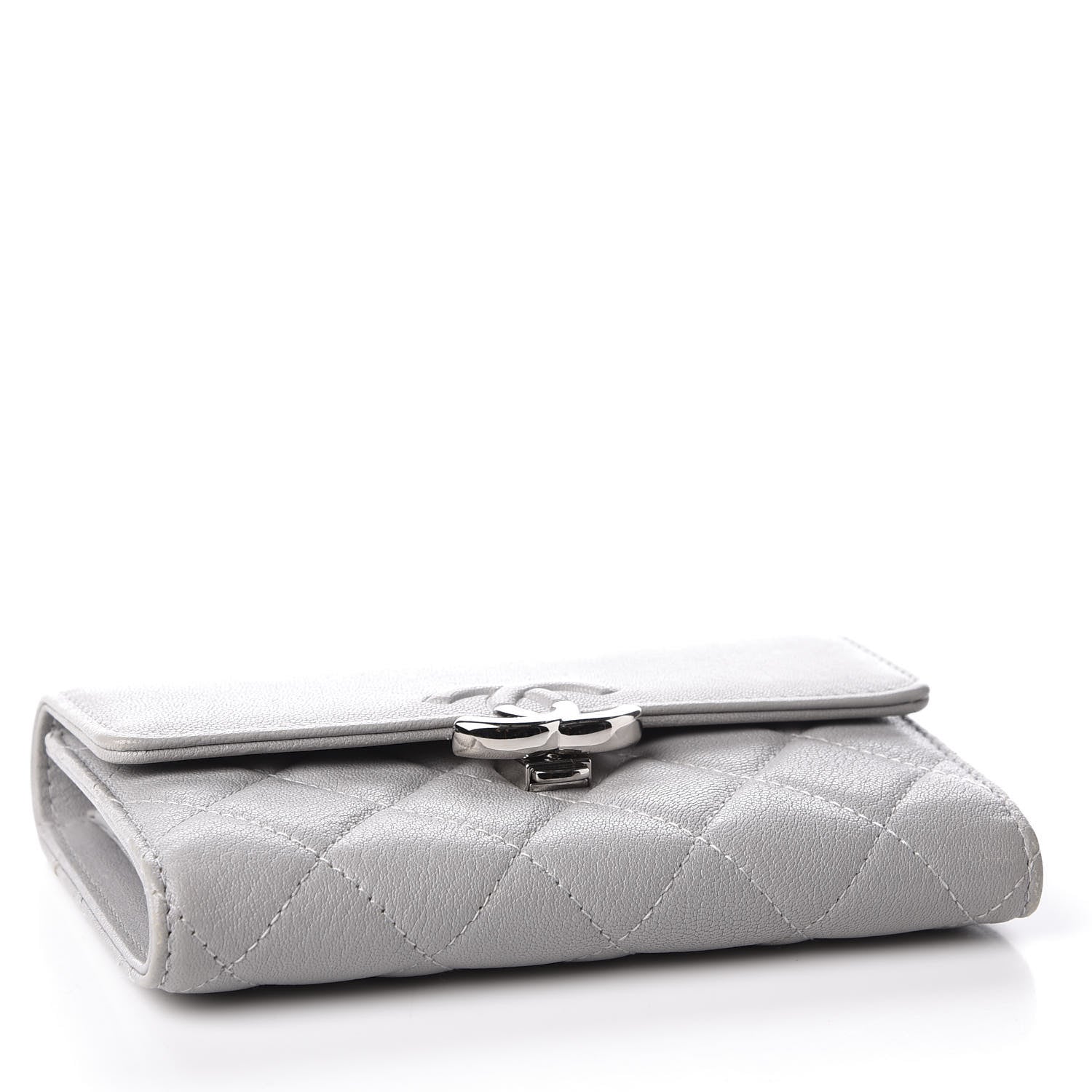 Chanel Goatskin Quilted CC Box Flap Wallet Grey 3 of 11