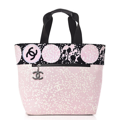 Chanel Terry Cotton Canvas Printed Large CC Tote Pale Pink 2 of 14