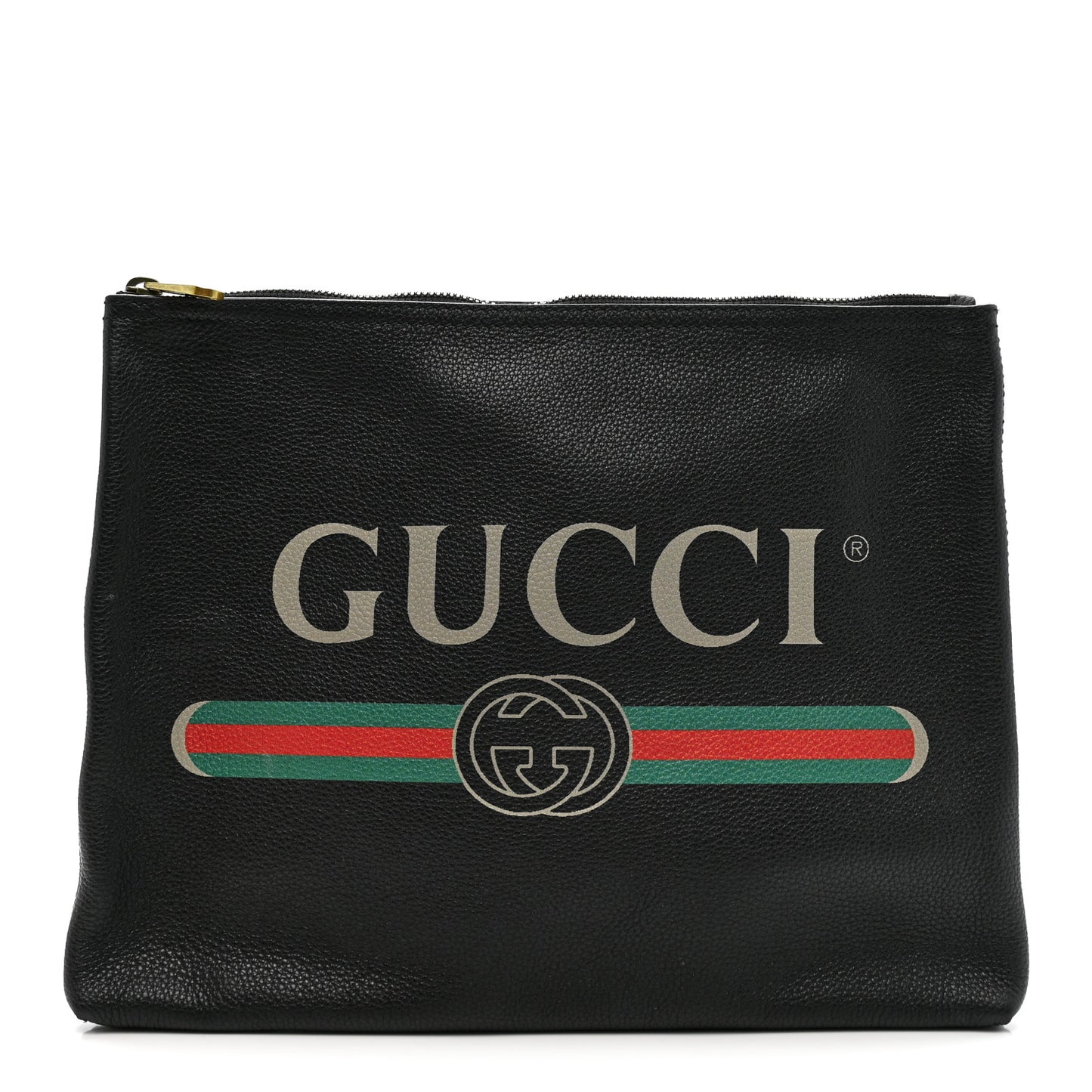 Pebbled Calfskin Medium Logo Portfolio Clutch Black