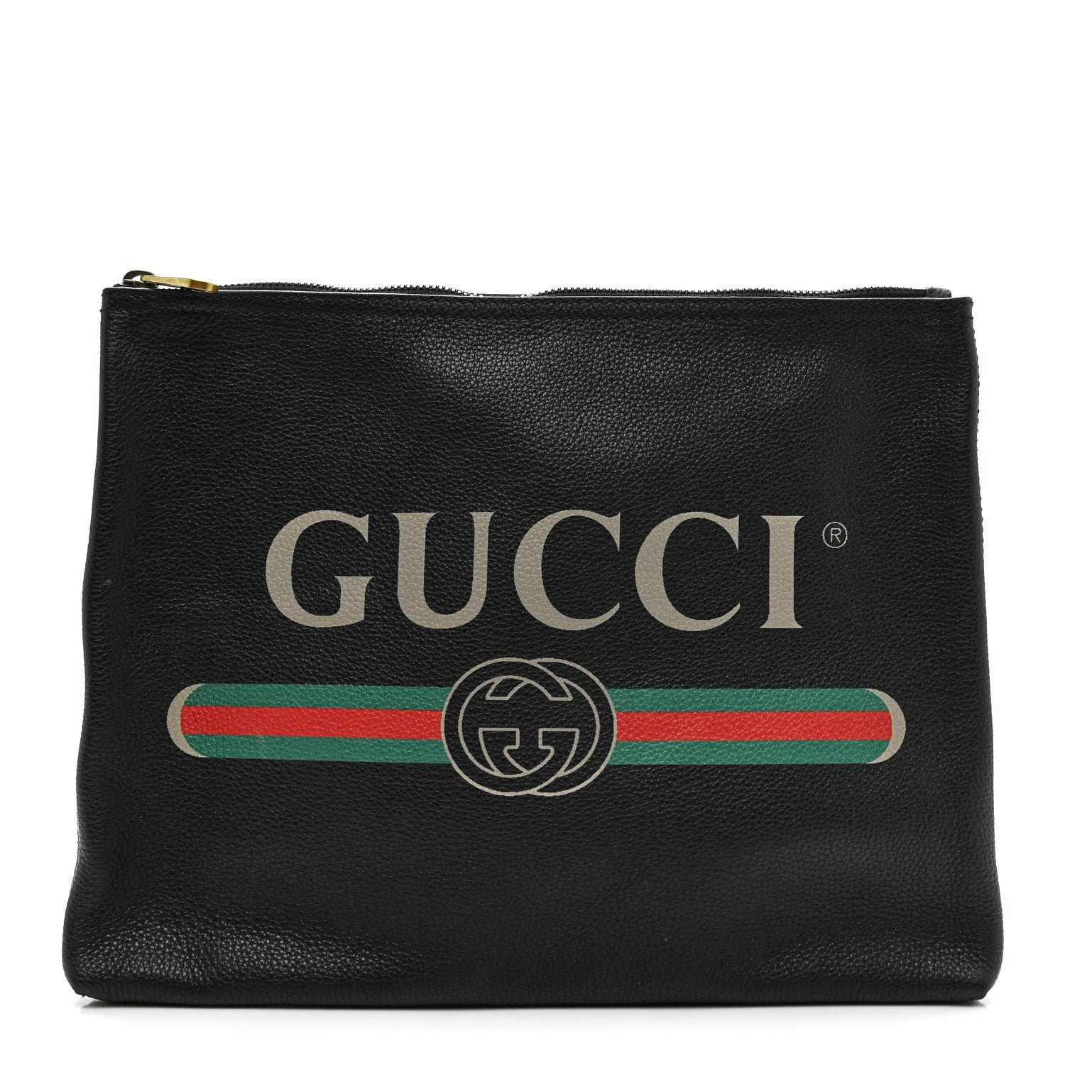 Gucci Pebbled Calfskin Medium Logo Portfolio Clutch Black 1 of 7