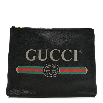 Gucci Pebbled Calfskin Medium Logo Portfolio Clutch Black 1 of 7