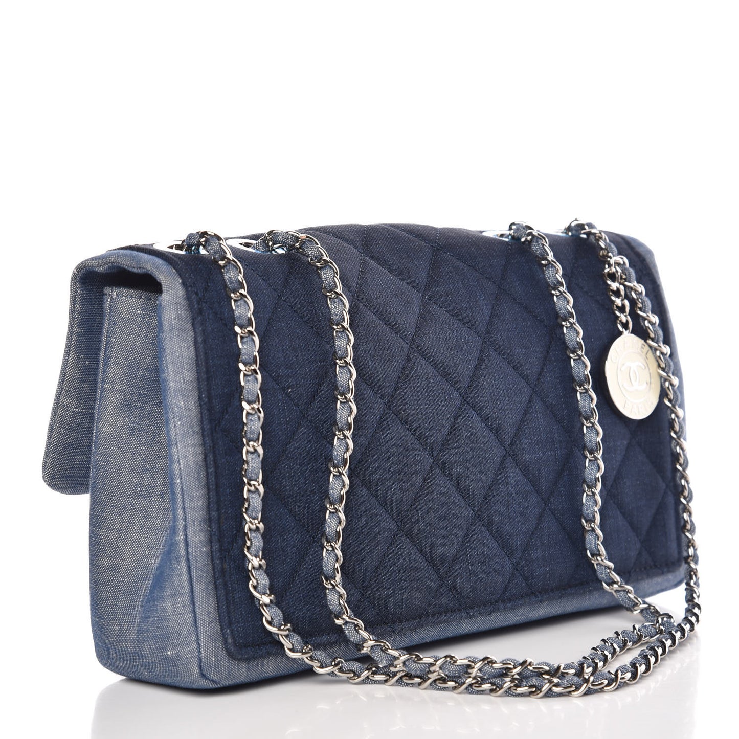 Denim Quilted Medium Graphic Flap Light Blue