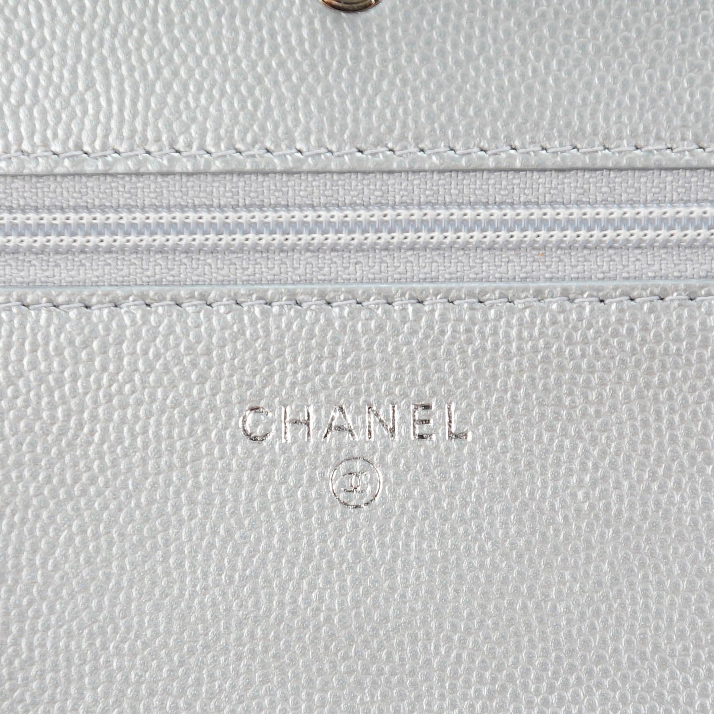 Caviar Chevron Quilted Boy Wallet On Chain WOC Silver