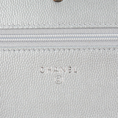 Chanel Caviar Chevron Quilted Boy Wallet On Chain WOC Silver 6 of 8
