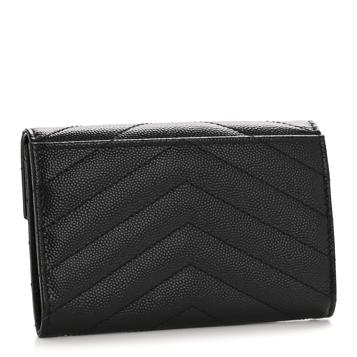 Saint Laurent Grain De Poudre Matelasse Chevron Small Monogram Envelope Wallet Black 3 of 9