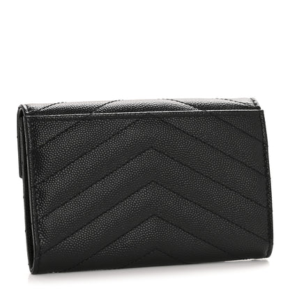 Saint Laurent Grain De Poudre Matelasse Chevron Small Monogram Envelope Wallet Black 3 of 9