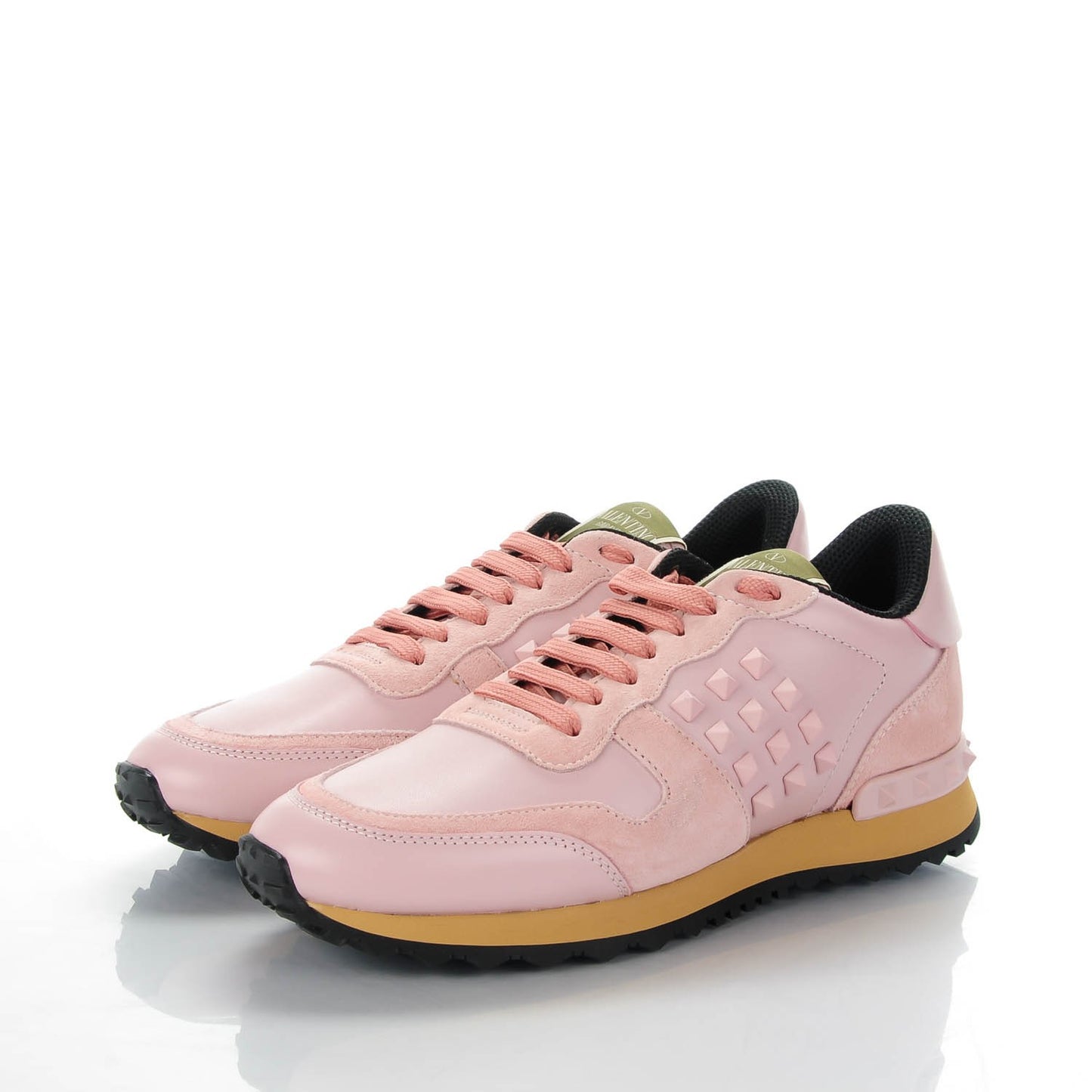 Suede Calfskin Rockstud Sneakers 37 Light Pink