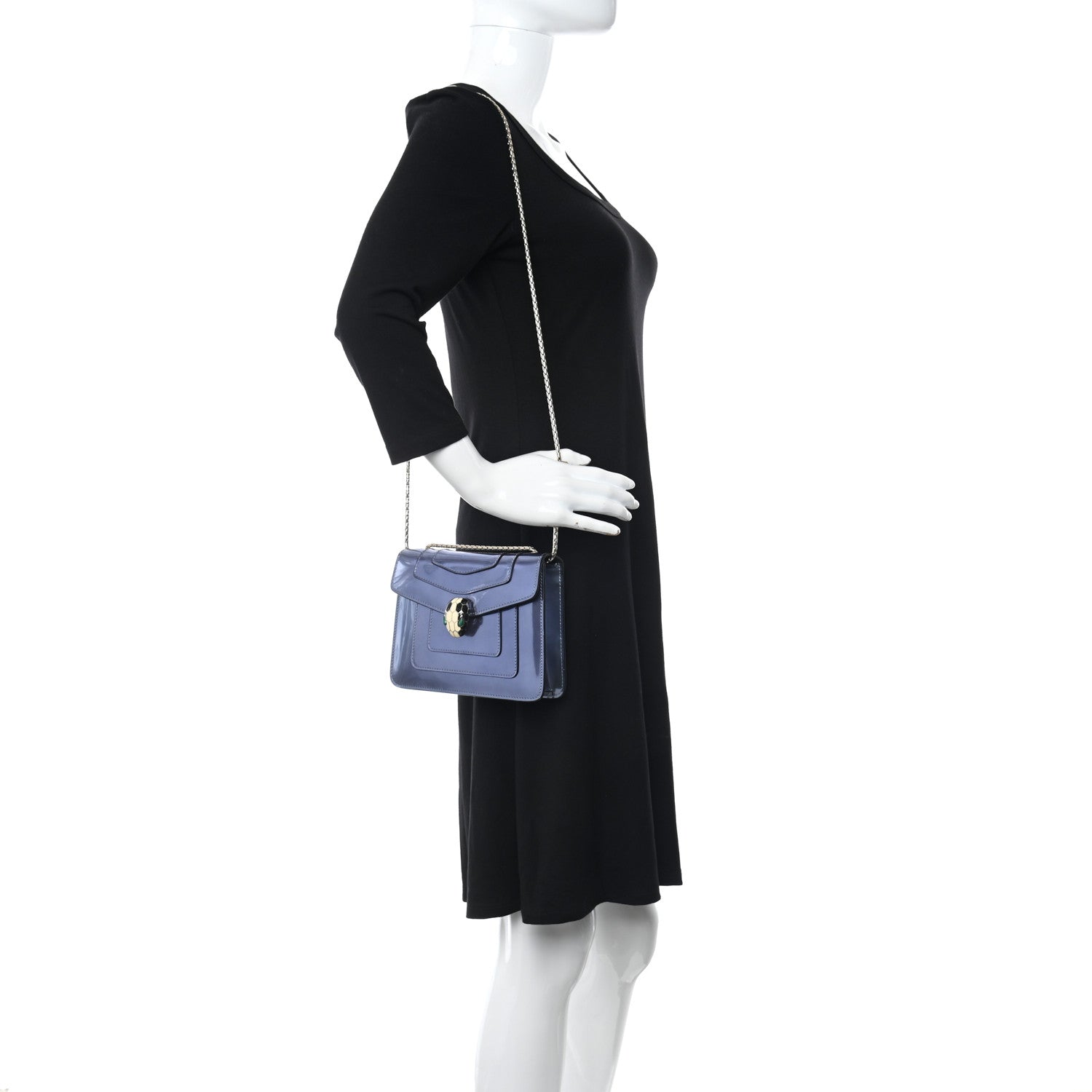 Bulgari Metallic Calfskin Serpenti Forever Crossbody Bag Blue 2 of 9