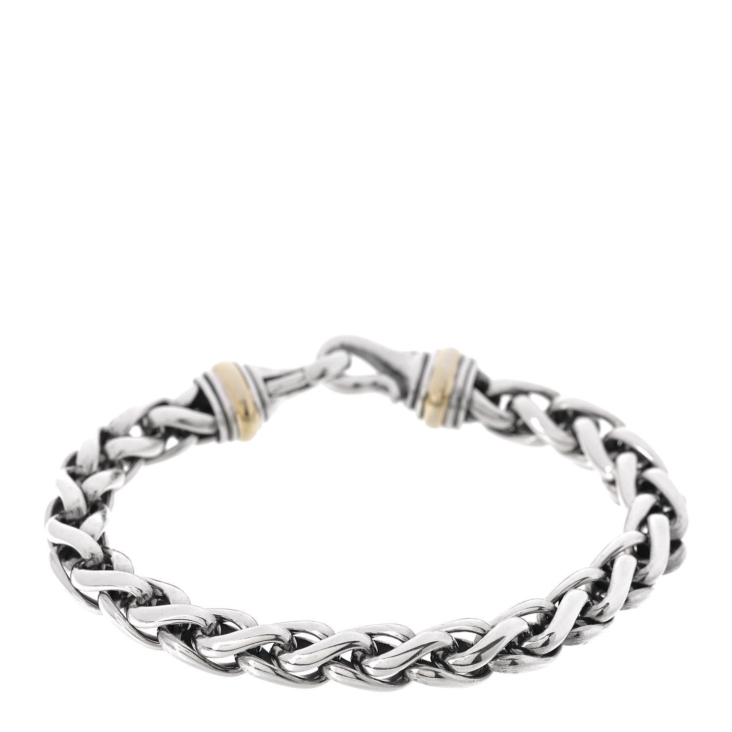David Yurman Sterling Silver 18K Yellow Gold 8mm Wheat Chain Bracelet 1 of 4