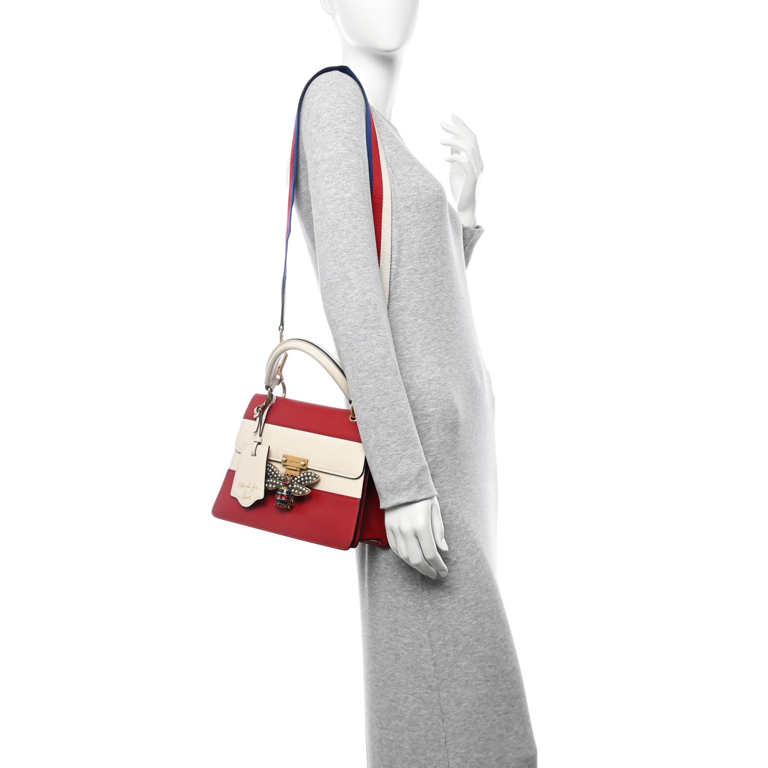 Gucci Calfskin Sylvie Web Small Queen Margaret Top Handle Bag Hibiscus Red Mystic White 2 of 10