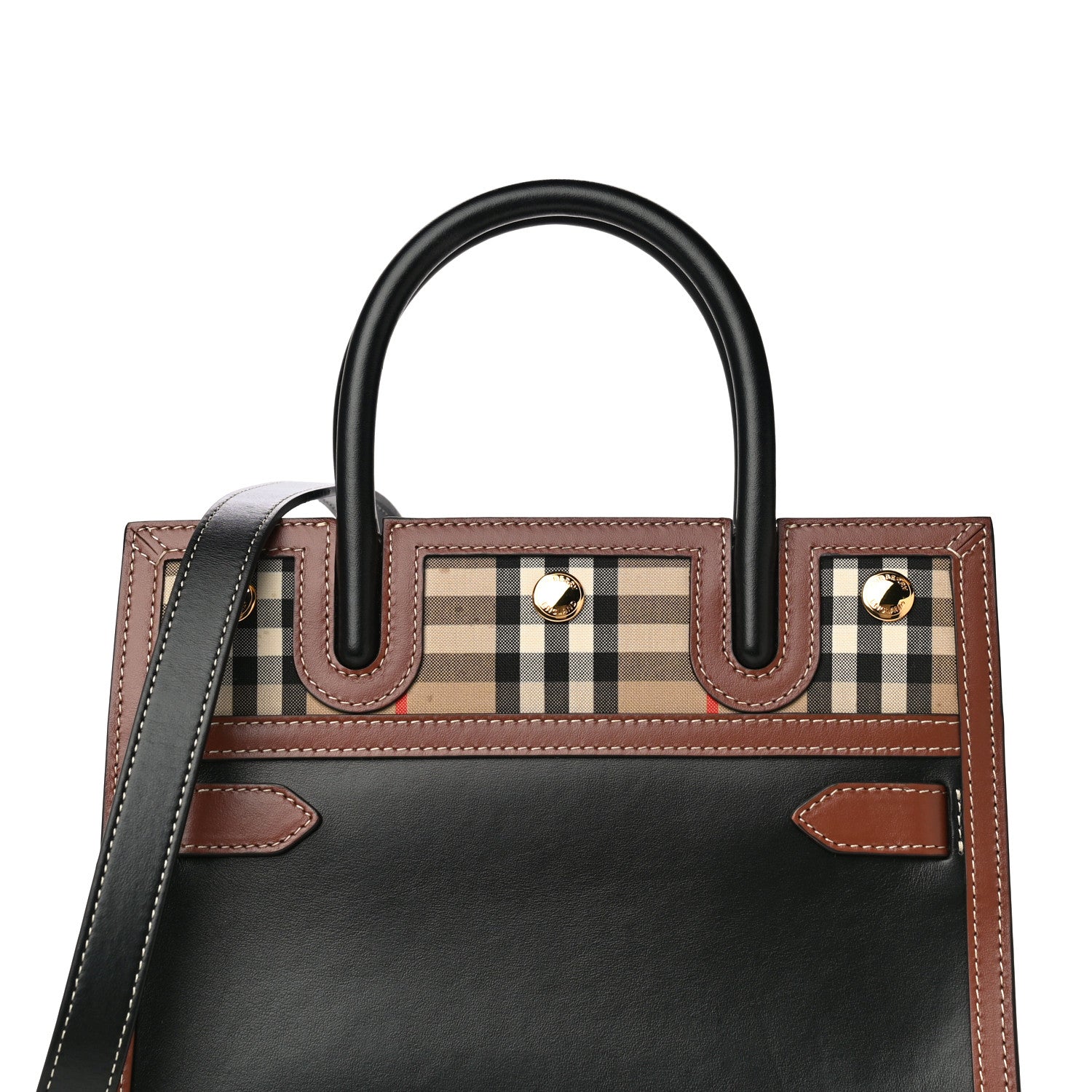 Burberry Calfskin Vintage Check Mini Two Handle Title Bag Black 8 of 11
