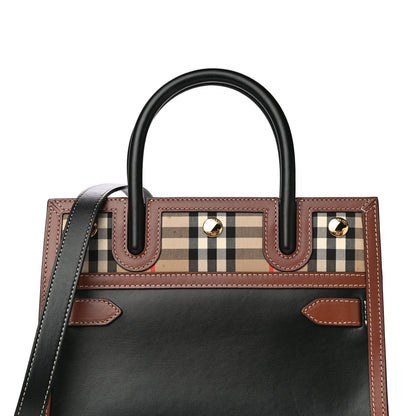 Burberry Calfskin Vintage Check Mini Two Handle Title Bag Black 8 of 11