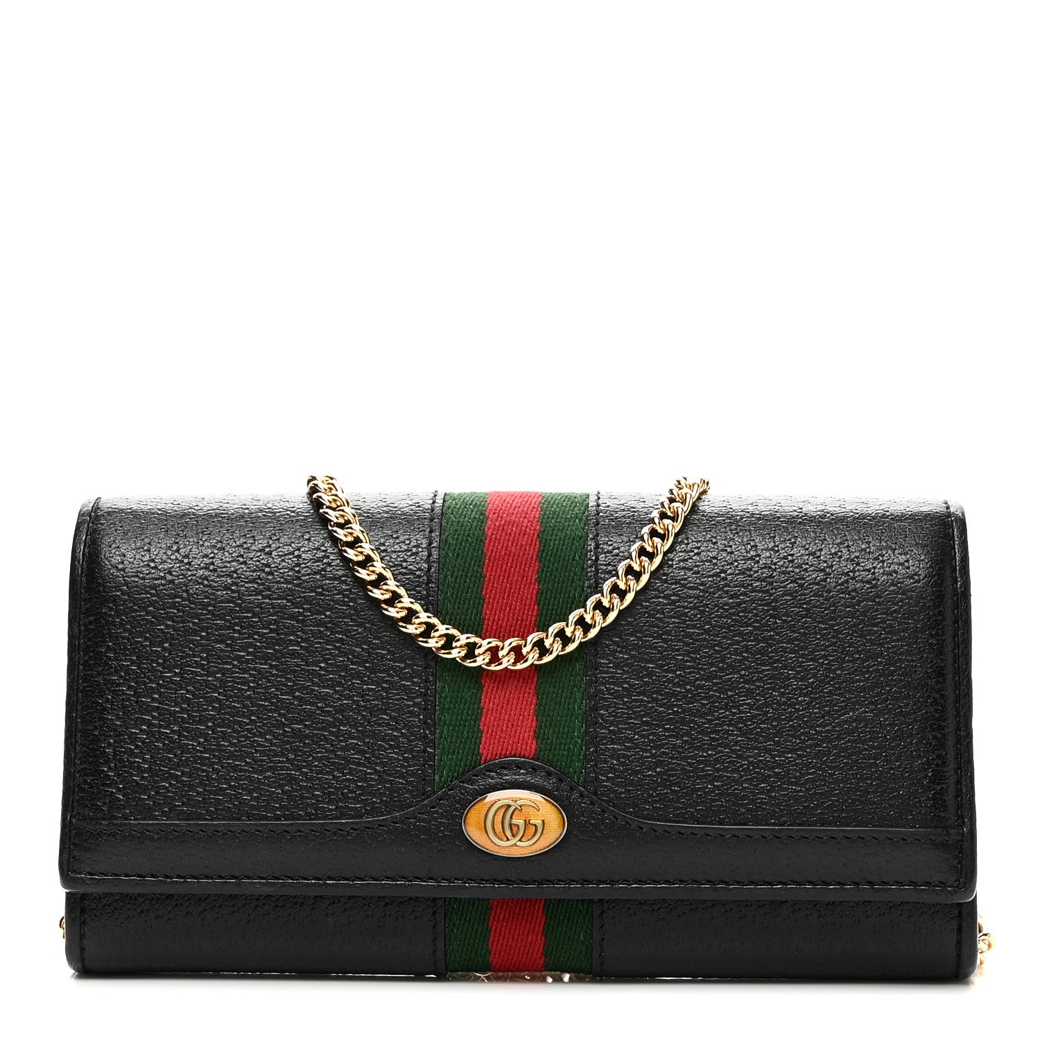 Gucci Textured Calfskin Web Ophidia Wallet On Chain Black 1 of 11