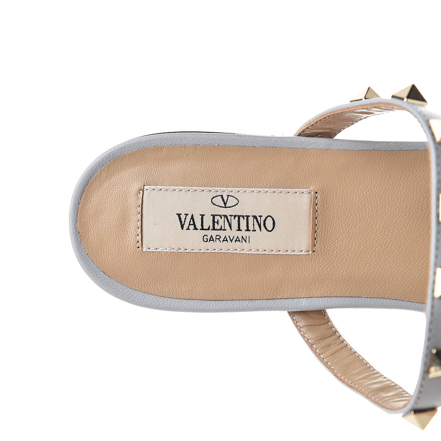 Valentino Garavani Suede Rockstud Flat Cage Mules 37.5 Pastel Grey 7 of 9