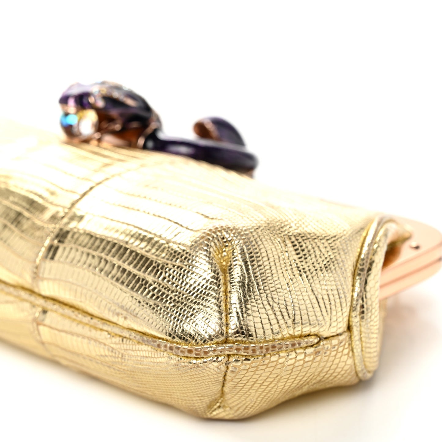 Metallic Lizard Jeweled Snake Evening Bag Gold