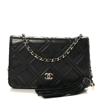 Chanel Lambskin Quilted Double Stitch Tassel Wallet On Chain WOC Black 1 of 10