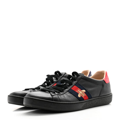 Gucci Calfskin Ayers Web Bee Embroidered Ace Sneakers 37 Black 3 of 11
