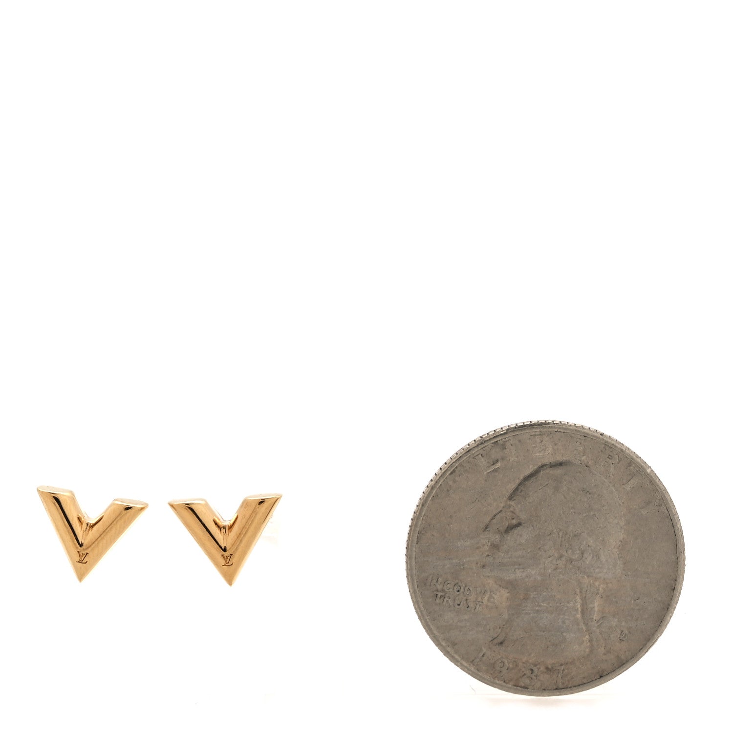 Louis Vuitton Brass Essential V Stud Earrings Gold 2 of 4
