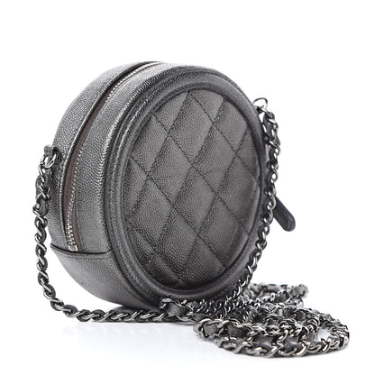 Chanel Metallic Caviar Quilted Round Filigree Crossbody Dark Silver 3 of 10