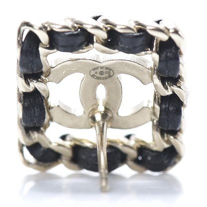 Chanel Crystal Lambskin Chain Sergeant Chanel Stud Earrings Black Gold 4 of 5