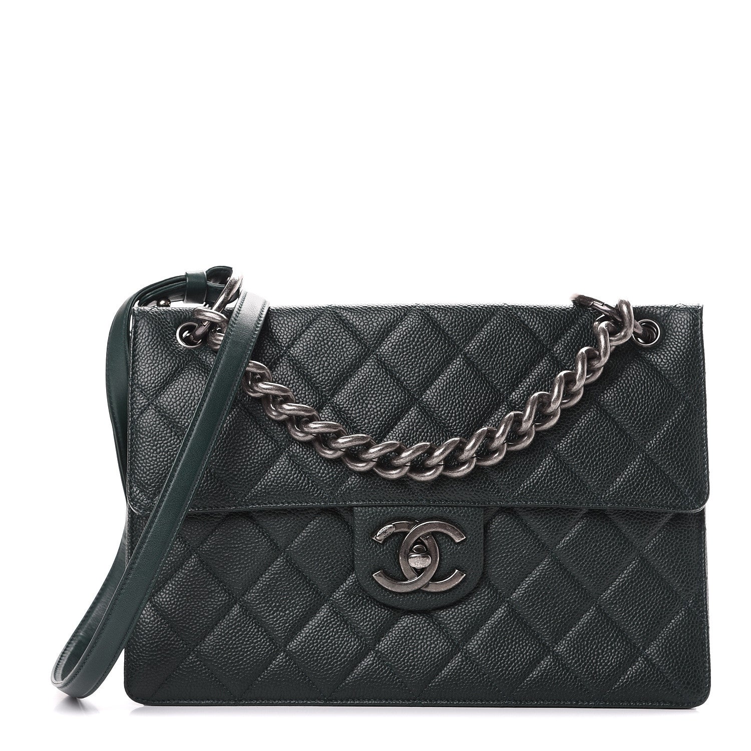 Chanel Caviar Quilted Large Retro Class Flap Dark Green 1 of 9