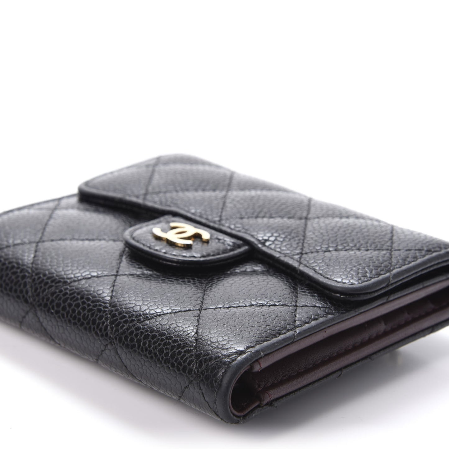 Caviar Quilted Compact Flap Wallet Black
