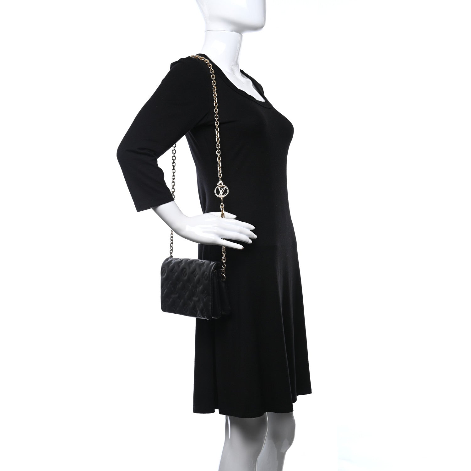 Louis Vuitton Lambskin Embossed Monogram Pochette Coussin Black 2 of 8
