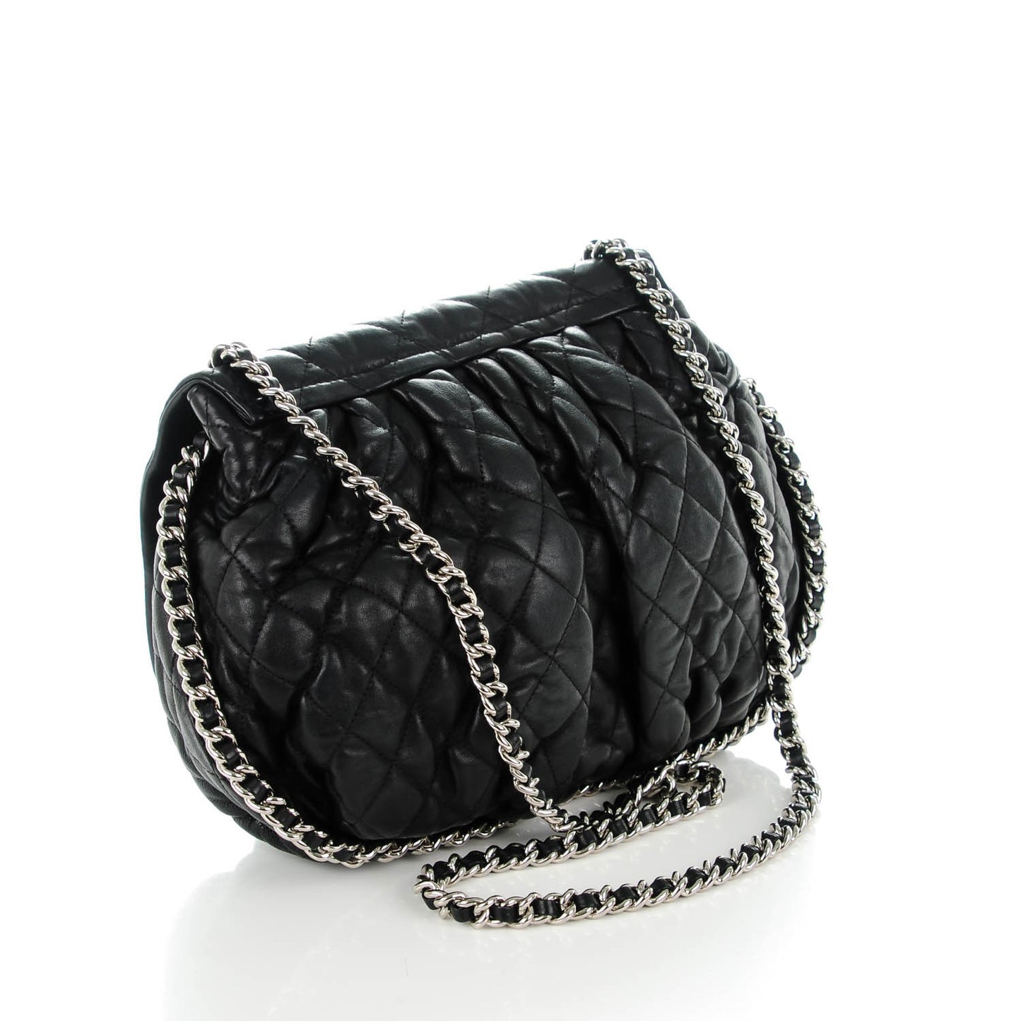 Washed Lambskin Quilted Large Chain Around Messenger Black