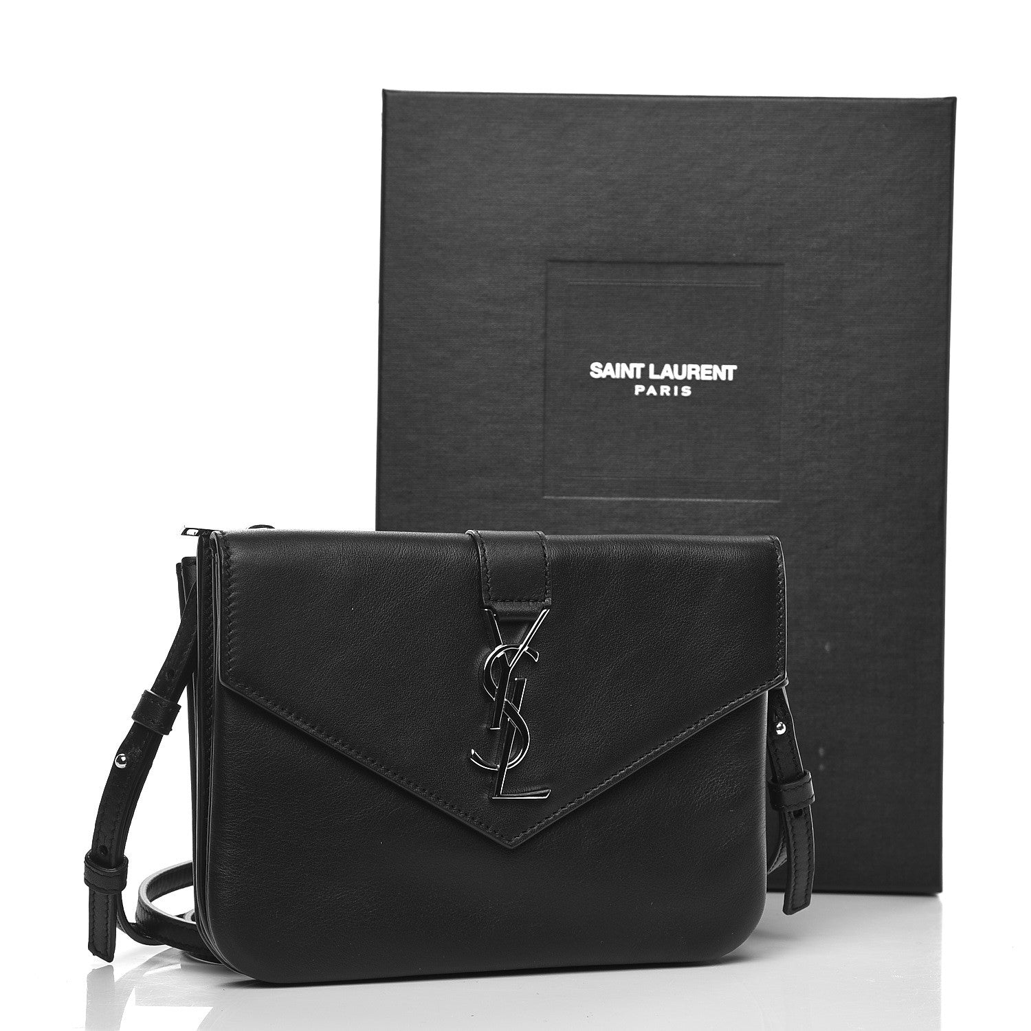 Saint Laurent Calfskin Monogram Tri Pocket Crossbody Bag Black 9 of 9