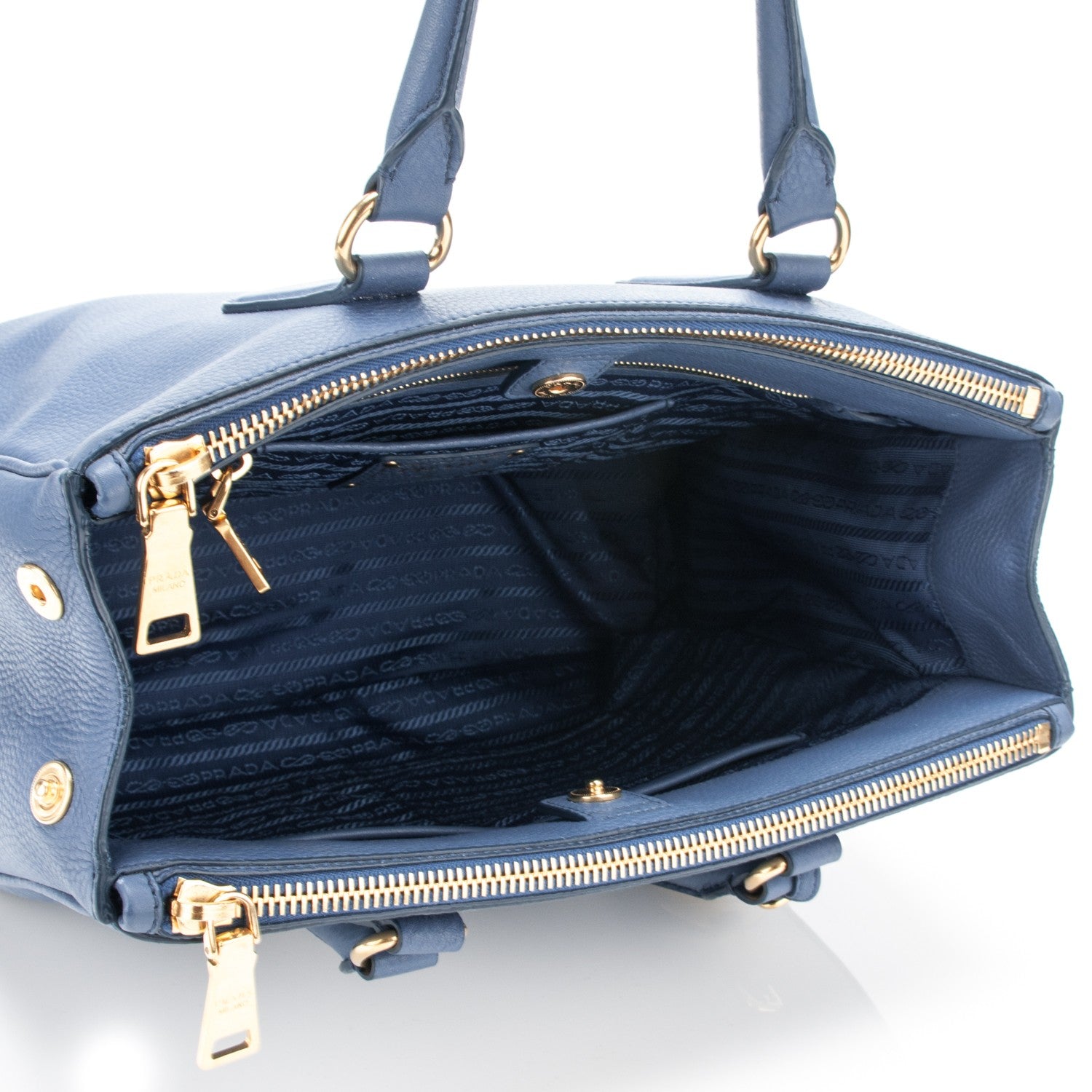 Prada Vitello Daino Large Double Zip Tote Cobalto 5 of 8