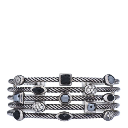 David Yurman Sterling Silver Diamond Hematite Black Onyx Five Row Confetti Cuff Bracelet 1 of 4
