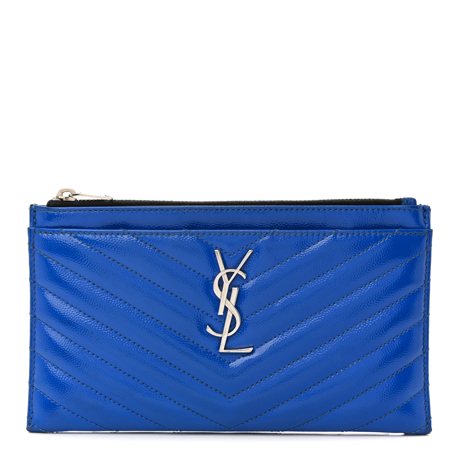 Saint Laurent Grain De Poudre Chevron Monogram Bill Pouch Neon Blue 1 of 13