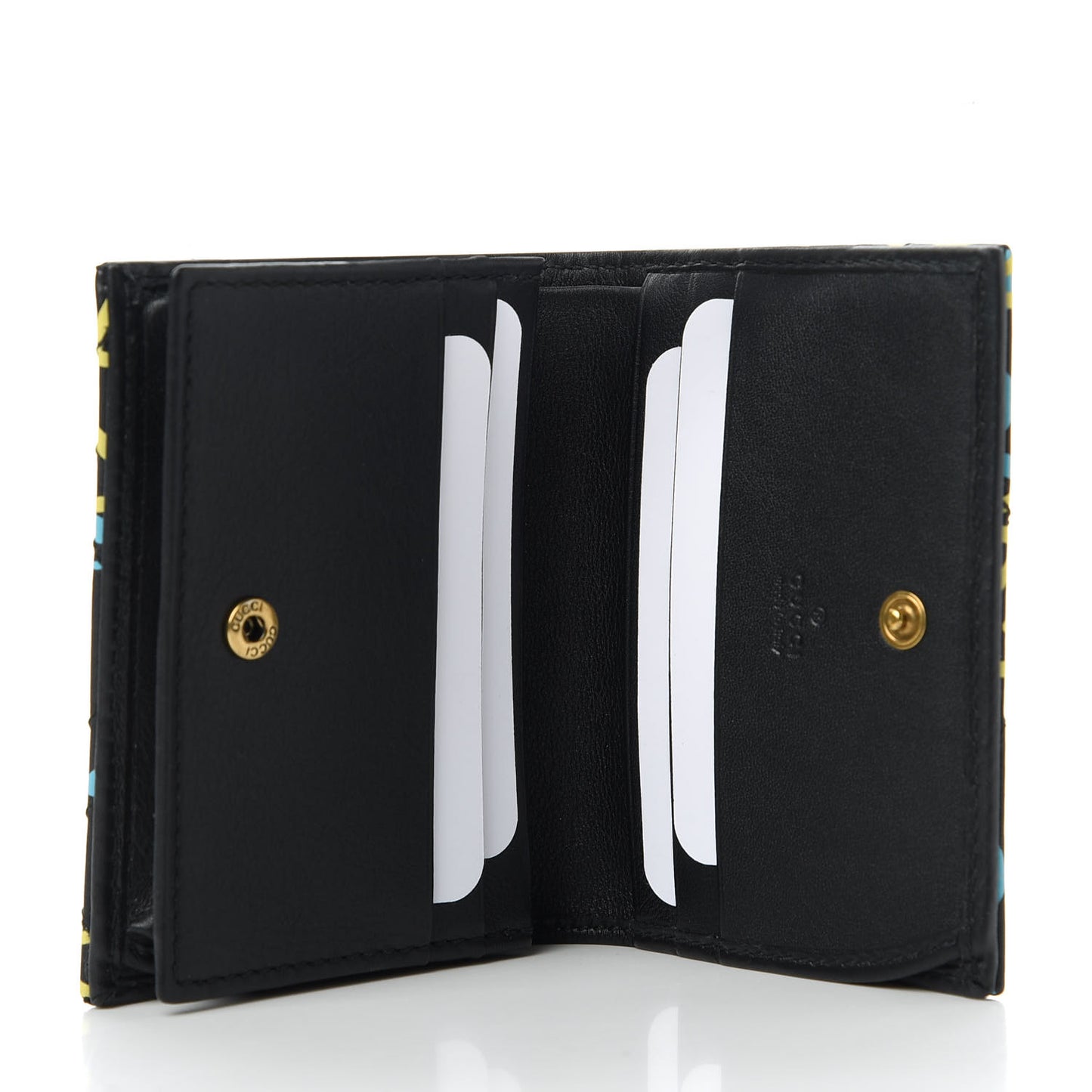 Calfskin Matelasse GucciGhost GG Marmont Card Case Wallet Black New Acquamarine