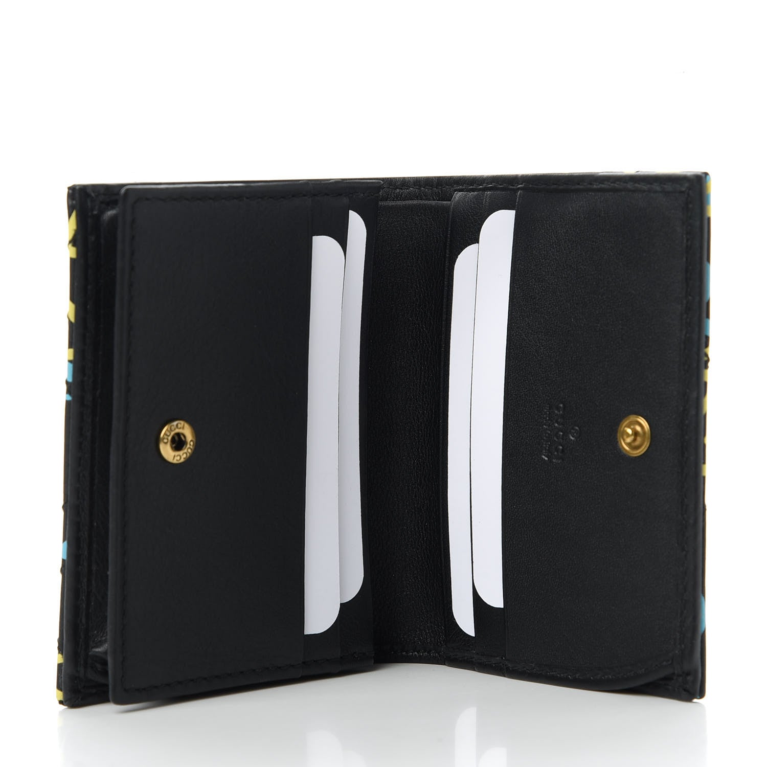Gucci Calfskin Matelasse GucciGhost GG Marmont Card Case Wallet Black New Acquamarine 5 of 11