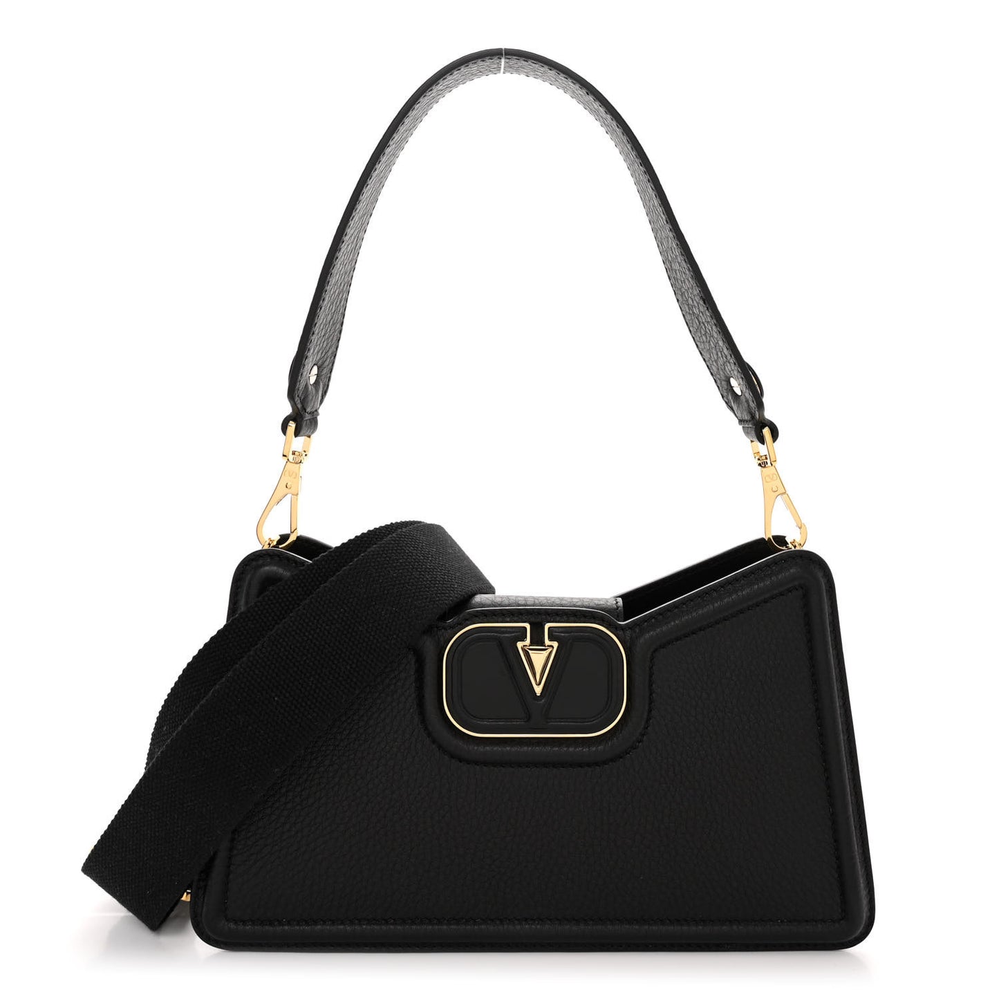Grainy Calfskin VLogo Leather Shoulder Bag Black