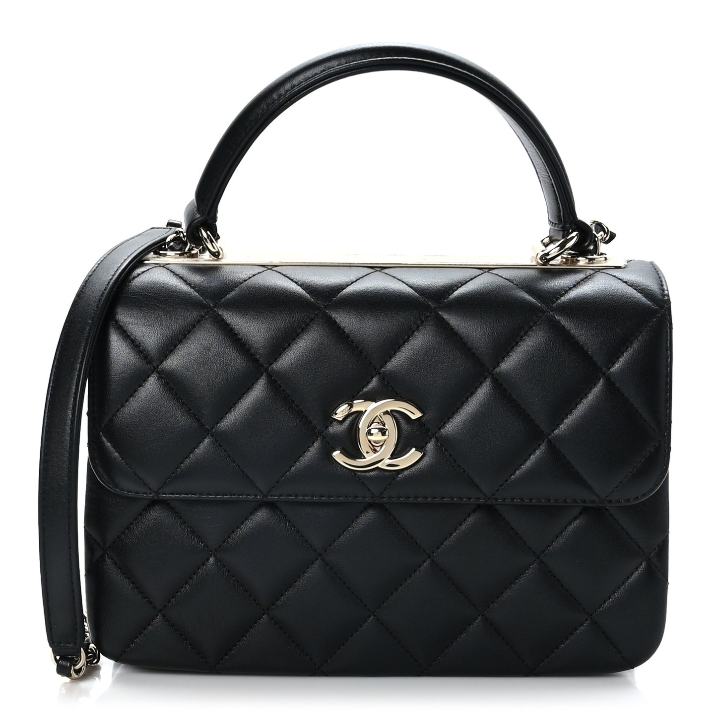 Lambskin Quilted Small Trendy CC Dual Handle Flap Bag Black