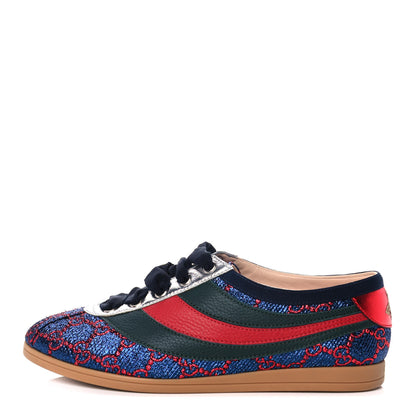 Gucci Lurex Calfskin Web GG Monogram Womens Falacer Sneakers 36.5 Iridescent Blue Iridescent Red Silver 1 of 11