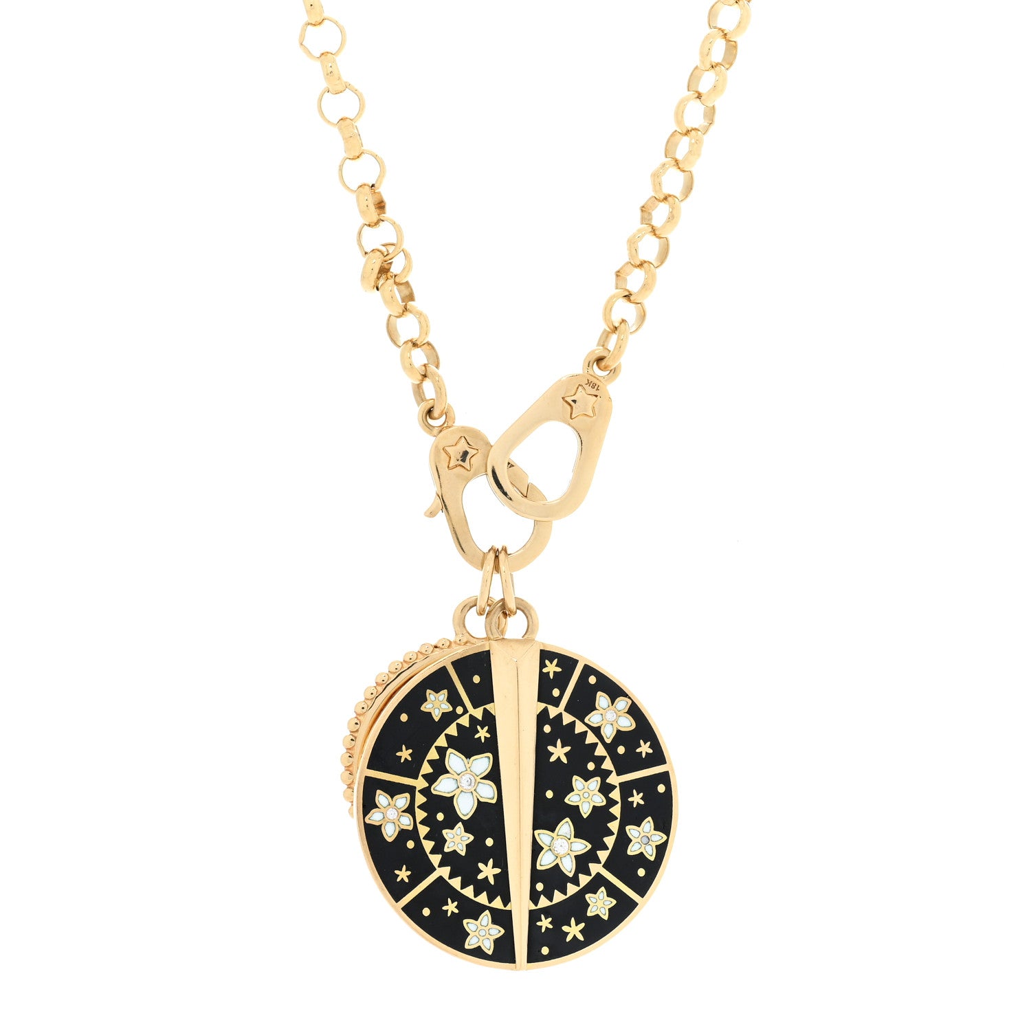 Foundrae 18K Yellow Gold Diamond Enamel Medium Belcher Sister Hook Chain Karma Resilience Medallion Necklace 4 of 6