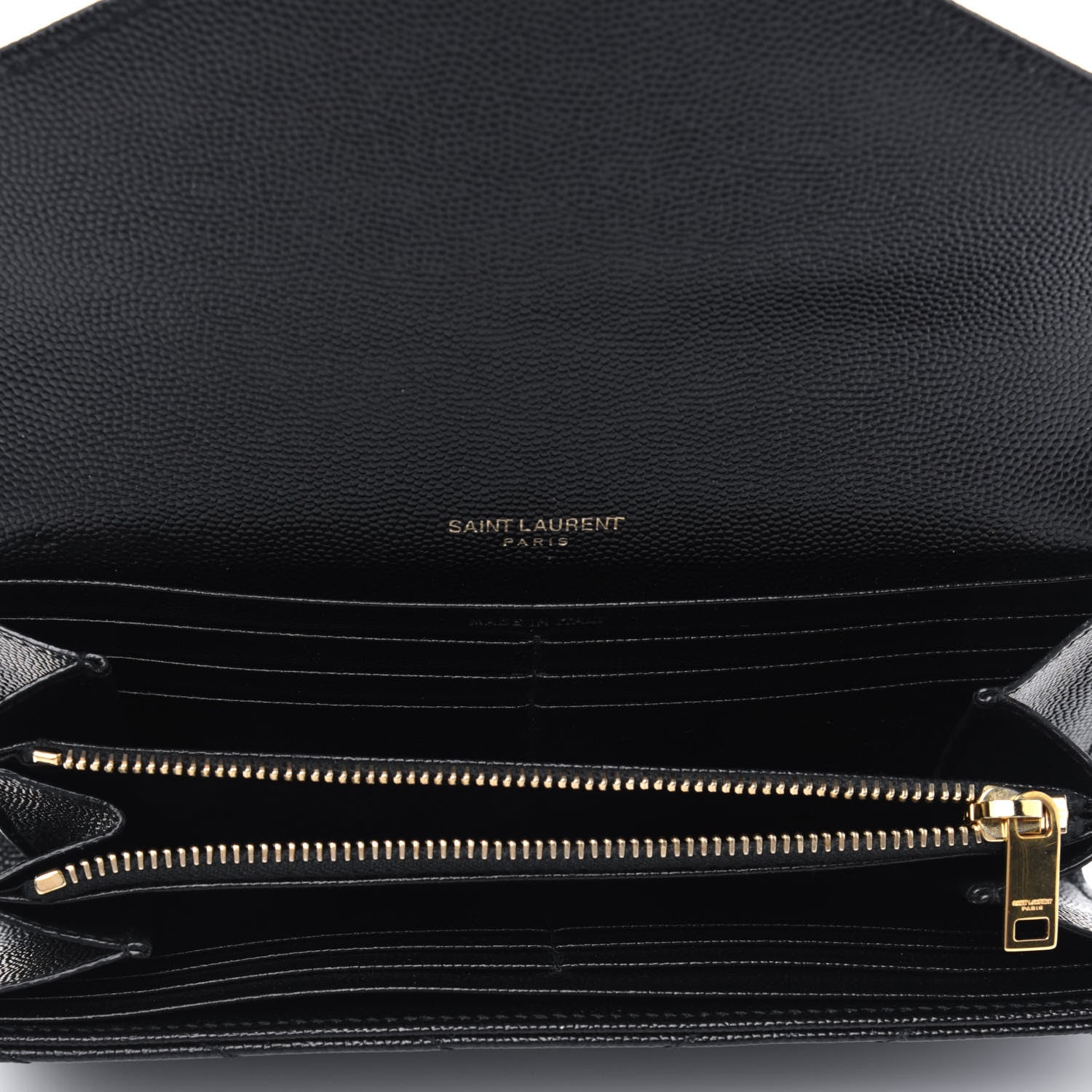 Saint Laurent Grain De Poudre Matelasse Chevron Monogram Flap Wallet Black 3 of 4