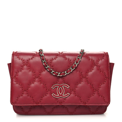 Chanel Calfskin Double Stitch Hamptons Wallet On Chain WOC Red 1 of 14