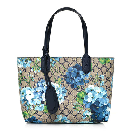 Gucci GG Supreme Monogram Blooms Small Reversible Tote Beige Blue Navy 1 of 20