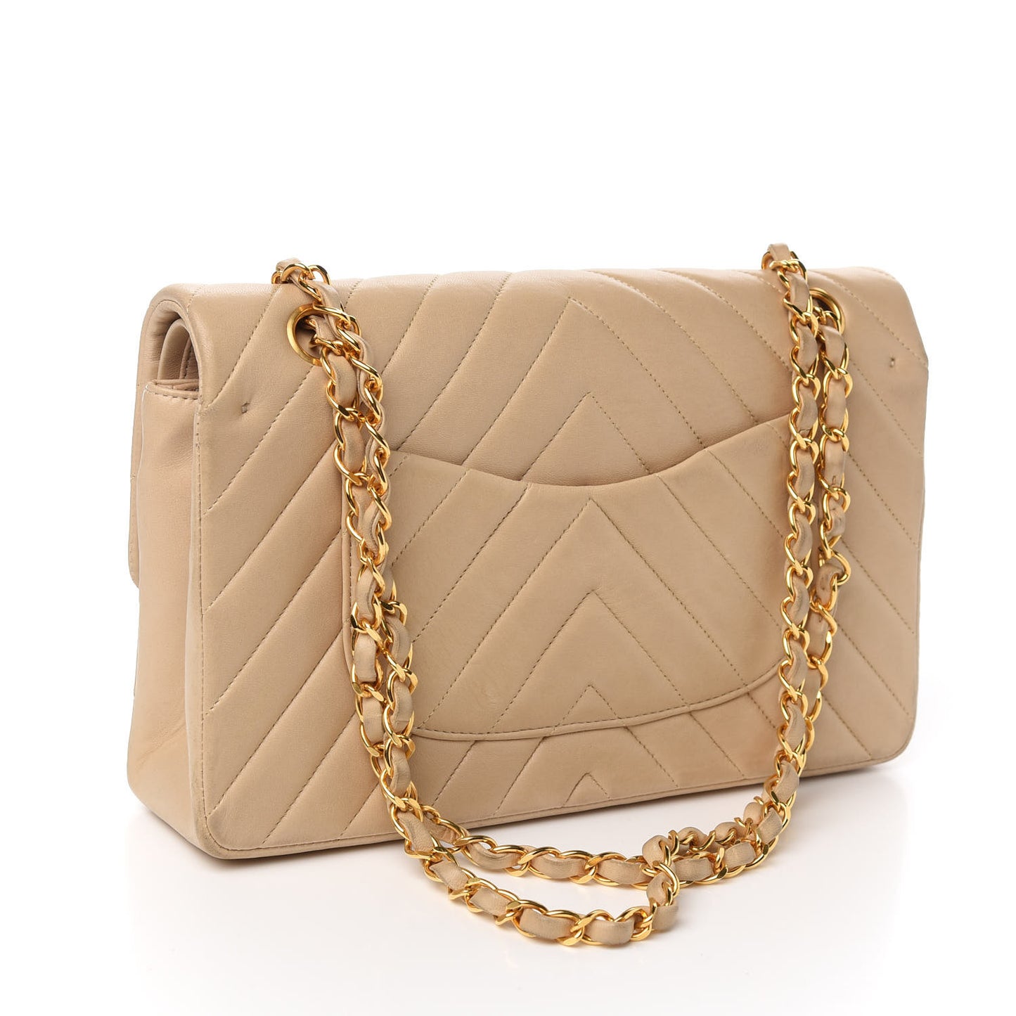 Lambskin Chevron Quilted Medium Double Flap Beige