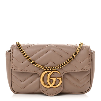 Gucci Calfskin Matelasse Super Mini GG Marmont Shoulder Bag Porcelain Rose 1 of 12