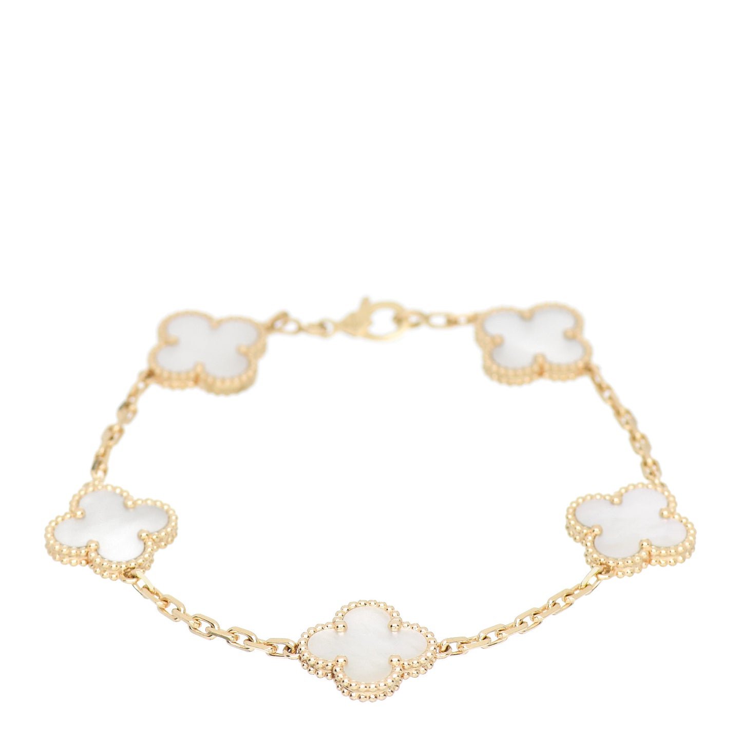18K Yellow Gold Mother of Pearl 5 Motifs Vintage Alhambra Bracelet