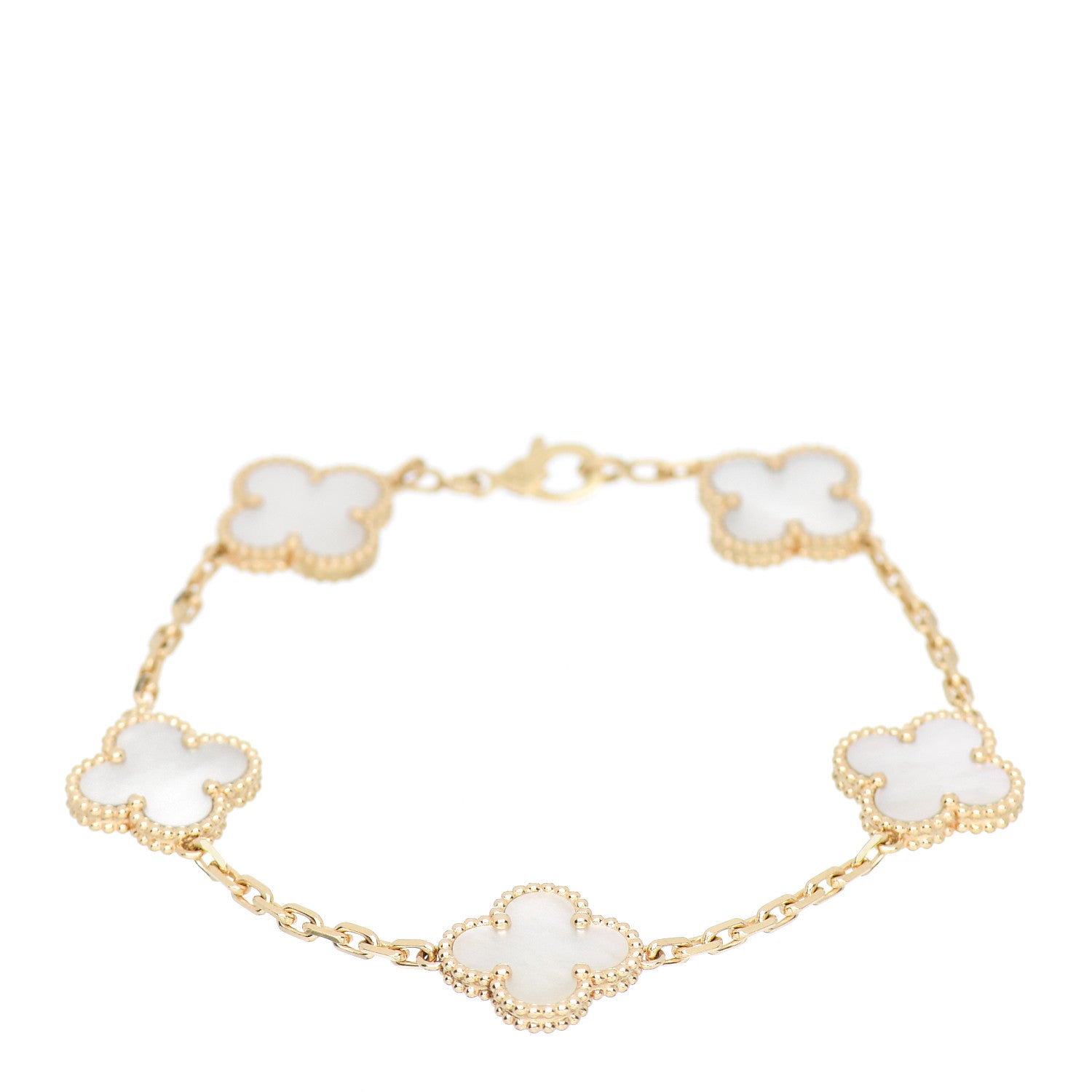 Van Cleef & Arpels 18K Yellow Gold Mother of Pearl 5 Motifs Vintage Alhambra Bracelet 1 of 4