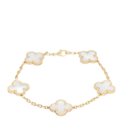 Van Cleef & Arpels 18K Yellow Gold Mother of Pearl 5 Motifs Vintage Alhambra Bracelet 1 of 4